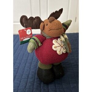 Christmas Moose Plush Holiday Inspirations Knit Scarf Snowflake Sweater Decor
